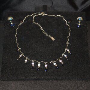 1928 Blue and Silver Victorian-Inspired Necklace and Earrings SET